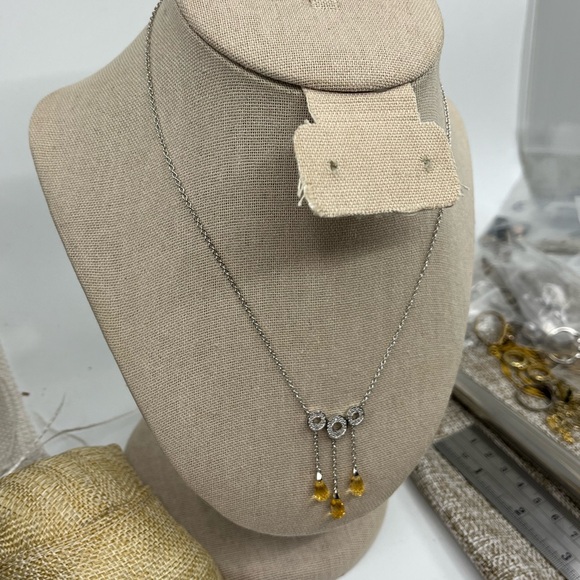 Vintage 10KT White Gold Necklace with Citrine Briolette Drops & Diamond Accents - Picture 11 of 15